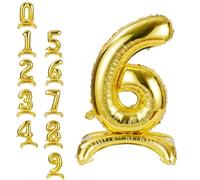 APXEL Gold Standing Number 6 Balloons, 40 Inch Large Foil Number 6 Balloons, Self Inflating 6th Birthday Balloon for 6 Year Anniversary Birthday Party Christmas Decorations Supplies