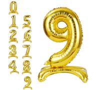 APXEL Gold Standing Number 9 Balloons, 40 Inch Large Foil Number 9 Balloons, Self Inflating 9th Birthday Balloon for 9 Year Anniversary Birthday Party Christmas Decorations Supplies
