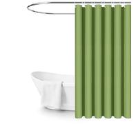 APXEL Green Waffle Shower Curtain, Mould Proof Waterproof Fabric Wet Room Shower Curtains, Heavy Duty Washable Bathroom Curtain Set with 12 Plastic Hooks (180 x 180cm Drop)