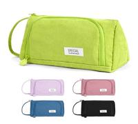 APXEL Large Capacity Pencil Case 2 Compartment, Corduroy Pencil Pouch, Portable Pen Bag with Handle, Portable Makeup Bag Stationery Pouch for Teenage Boys Girls School College (Green)