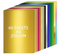 APXEL Mixed Colors Mirror Cardstock Paper, 60 Sheets 250gsm Metallic Reflective Paper, Thick Shiny Foil Cardstock for Crafts DIY Projects Birthday Party Decoration