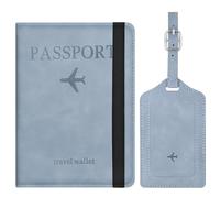 APXEL Passport Cover and Suitcase Tag Set, PU Leather Passport Covers with Suitcase Tag, Portable Universal Travel Wallet Case Organiser for Money Boarding Passes Credit Cards (Light Blue)