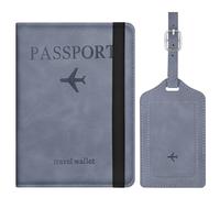 APXEL Passport Cover and Suitcase Tag Set, PU Leather Passport Covers with Suitcase Tag, Portable Universal Travel Wallet Case Organiser for Money Boarding Passes Credit Cards (Blue)