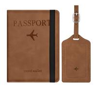APXEL Passport Cover and Suitcase Tag Set, PU Leather Passport Covers with Suitcase Tag, Portable Universal Travel Wallet Case Organiser for Money Boarding Passes Credit Cards (Brown)