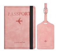 APXEL Passport Cover and Suitcase Tag Set, PU Leather Passport Covers with Suitcase Tag, Portable Universal Travel Wallet Case Organiser for Money Boarding Passes Credit Cards (Pink)
