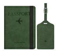 APXEL Passport Cover and Suitcase Tag Set, PU Leather Passport Covers with Suitcase Tag, Portable Universal Travel Wallet Case Organiser for Money Boarding Passes Credit Cards (Green)