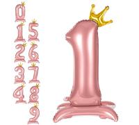 APXEL Pink Standing Crown Number 1 Balloons, 42 Inch Large Foil 1 Balloons