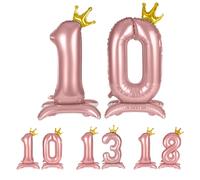 APXEL Pink Standing Crown Number 10 Balloons, 42" Large Foil 1& 0 Balloons | Self Inflating 10th Birthday Balloon for 10 Year Anniversary Birthday Party Christmas Decorations