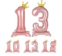 APXEL Pink Standing Crown Number 13 Balloons, 42 Inch Large Foil Number 1 & 3 Balloons, Self Inflating 13th Birthday Balloon for 13 Year Anniversary Birthday Party Christmas Decorations