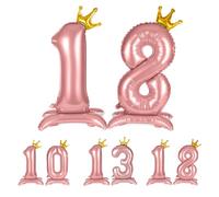 APXEL Pink Standing Crown Number 18 Balloons, 42 Inch Large Foil Number 1 & 8 Balloons, Self Inflating 18th Birthday Balloon for 18 Year Anniversary Birthday Party Christmas Decorations