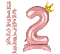 APXEL Pink Standing Crown Number 2 Balloons, 42 Inch Large Foil 2 Balloons