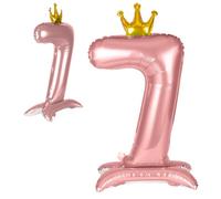 APXEL Pink Standing Crown Number 7 Balloons, 42 Inch Large Foil Number 7 Balloons, Self Inflating 7th Birthday Balloon for 7 Year Anniversary Birthday Party Christmas Decorations