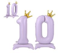 APXEL Purple Standing Crown Number 10 Balloons, 42'' Foil 1 & 0 Balloon | Large Number Balloons, Self Inflating 10th Birthday Balloon for 10 Year Anniversary Birthday Party Christmas Decorations