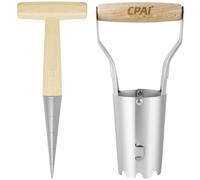 APXEL Set of 2 Garden Dibber for Planting Seed Planter Tool, Stainless Steel Hand Bulb Planter with Handle and Depth Mark, Garden Dibber Tool for Outdoor Garden Planting Transplanting