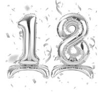 APXEL Silver Standing Number 18 Balloons, 40 Inch Large Foil Number 1 & 8 Balloons, Self Inflating 18th Birthday Balloon for 18 Year Anniversary Birthday Party Christmas Decorations Supplies