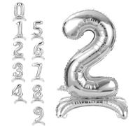 APXEL Silver Standing Number 2 Balloons, 40 Inch Large Foil Number 2 Balloons, Self Inflating 2th Birthday Balloon for 2 Year Anniversary Birthday Party Christmas Decorations Supplies