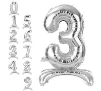 APXEL Silver Standing Number 3 Balloons, 40 Inch Large Foil Number 3 Balloons, Self Inflating 3th Birthday Balloon for 3 Year Anniversary Birthday Party Christmas Decorations Supplies