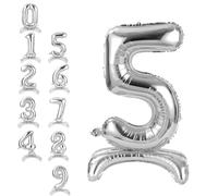 APXEL Silver Standing Number 5 Balloons, 40 Inch Large Foil Number 5 Balloons, Self Inflating 5th Birthday Balloon for 5 Year Anniversary Birthday Party Christmas Decorations Supplies