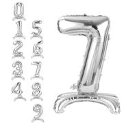 APXEL Silver Standing Number 7 Balloons, 40 Inch Large Foil Number 7 Balloons, Self Inflating 7th Birthday Balloon for 7 Year Anniversary Birthday Party Christmas Decorations Supplies