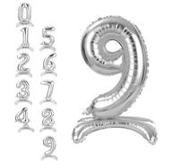 APXEL Silver Standing Number 9 Balloons, 40 Inch Large Foil Number 9 Balloons, Self Inflating 9th Birthday Balloon for 9 Year Anniversary Birthday Party Christmas Decorations Supplies