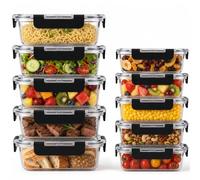 APYFID Glass Food Storage Containers & Airtight Meal Prep - 10 Pack | Borosilicate glass no stains or smells, 4-hinge leakproof seal, freezer to oven safe, 10 piece set, dishwasher safe