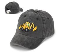 APZRYFF Childs Baseball Cap, Cute Excavator Embroidery Baseball Caps, Adjustable Cotton Washed Vintage Black Hat Caps, Adjustable Summer Toddler Kids Sun Hat UV Shades for Boys Caps Age 2-8