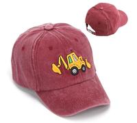 APZRYFF Cute Excavator Embroidery Baseball Caps, Childs Baseball Cap, Adjustable Cotton Washed Vintage Claret Hat Caps, Adjustable Summer Toddler Kids Sun Hat UV Shades for Boys Caps Age 2-8