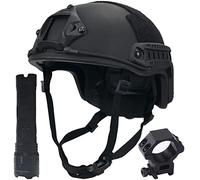 AQ zxdc Bulletproof Helmet Kevlar FAST Tactical Helmet, with 1500 Lumen Bright Flashlight, Outdoor Military Protective Grar,Black,XL