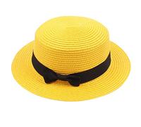 AQ899 Sun Bowknot Straw Hat Summer Beach Short Brim Sun Protection Cap Panama Hat for Female Girl Lady Holiday Beach Accessories Gold