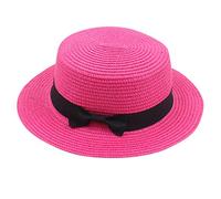 AQ899 Sun Bowknot Straw Hat Summer Beach Short Brim Sun Protection Cap Panama Hat for Female Girl Lady Holiday Beach Accessories Hot Pink