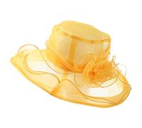 AQ899 Womens Organza Sun Hat Lace Flower Wide Brim Breathable Summer Sun Procection Hat for Church Party Wedding Traveling on Vacation Yellow