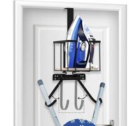 Aqash Ironing Board Hanger Over Door - Iron Holder Ironing Board Hanger Shelf Laundry Room Organization with Metal Iron Board Holder Wood Base n Adjustable Hooks for Y T Shape Legs