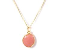 AqBeadsUk Birthstone Necklace October Semi-Precious Stone Necklace Genuine Gemstone pendant Pink Opal 925 Sterling Silver with- 18k Gold vermeil- 16"-18" Adjustable Chain Necklace for Women