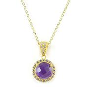 AqBeadsUk February Birthstone Necklace Amethyst Semi Precious Stone Necklace Genuine Gemstone pendant 925 Sterling Silver with -18k Gold vermeil- 18" Necklace Chain Jewellery for Women