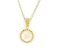 AqBeadsUk June Birthstone Necklace Moonstone Semi Precious Stone Necklace Genuine Gemstone pendant 925 Sterling Silver with- 18k Gold vermeil- 18" Necklace Chain Jewellery for Women