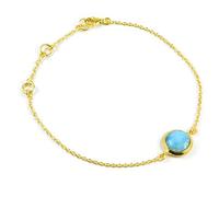 AqBeadsUk March Birthstone Bracelet - Natural Larimar Gemstone with 925 Sterling Silver & 18k Gold Vermeil, Adjustable 7.5-9.25 inch Chain for Women