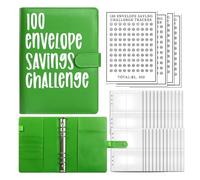 AQCDPJYU 100 Envelopes Money Saving Challenge Binder, Password Lock Cash Budget Expense Organizer Notebook(Grenn Without Lock)