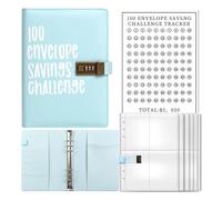 AQCDPJYU 100 Envelopes Money Saving Challenge Binder, Password Lock Cash Budget Expense Organizer Notebook(Blue With Lock)