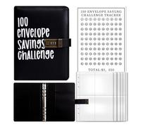 AQCDPJYU 100 Envelopes Money Saving Challenge Binder, Password Lock Cash Budget Expense Organizer Notebook(Black With Lock)