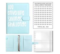 AQCDPJYU 100 Envelopes Money Saving Challenge Binder, Password Lock Cash Budget Expense Organizer Notebook(Blue Without Lock)