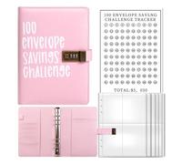 AQCDPJYU 100 Envelopes Money Saving Challenge Binder, Password Lock Cash Budget Expense Organizer Notebook(Pink With Lock)