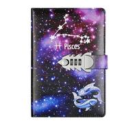 AQCDPJYU 12 Constellation Code Diary with Lock, Creative Individuality Hand Ledger European Notepad Box Set(Pisces)