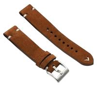 AQCDPJYU 18/20/22/24mm Stainless Steel Pin Buckle Suede Leather Watch Strap Replacement with White Sewing Thread Decoration(Brown,18mm)