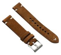 AQCDPJYU 18/20/22/24mm Stainless Steel Pin Buckle Suede Leather Watch Strap Replacement with White Sewing Thread Decoration(Coffee,22mm)