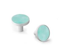 AQCDPJYU 6 Pack Aqua Blue Green Watercolor Sea Foam Cabinet Knobs, Black Base Zinc Alloy Drawer Pulls for Kitchen Bathroom Dresser(White)