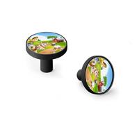 AQCDPJYU 6 Pack Farm Happy Animals Cabinet Knobs, Black Base Zinc Alloy Drawer Pulls for Kitchen Bathroom Dresser(Black)