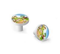 AQCDPJYU 6 Pack Farm Happy Animals Cabinet Knobs, Black Base Zinc Alloy Drawer Pulls for Kitchen Bathroom Dresser(White)