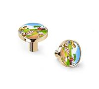 AQCDPJYU 6 Pack Farm Happy Animals Cabinet Knobs, Black Base Zinc Alloy Drawer Pulls for Kitchen Bathroom Dresser(Golden)