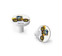 AQCDPJYU 6 Pack Tractor Farm Truck Cabinet Knobs & Wall Hooks, Black Base Solid Zinc Alloy Modern Drawer Pulls for Kitchen Bathroom Dresser(White)