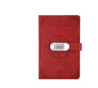 AQCDPJYU A5 Retro Password Book with Lock, 200 Pages Thickened Diary Binder Creative Hand Ledger Student Stationery(Red)